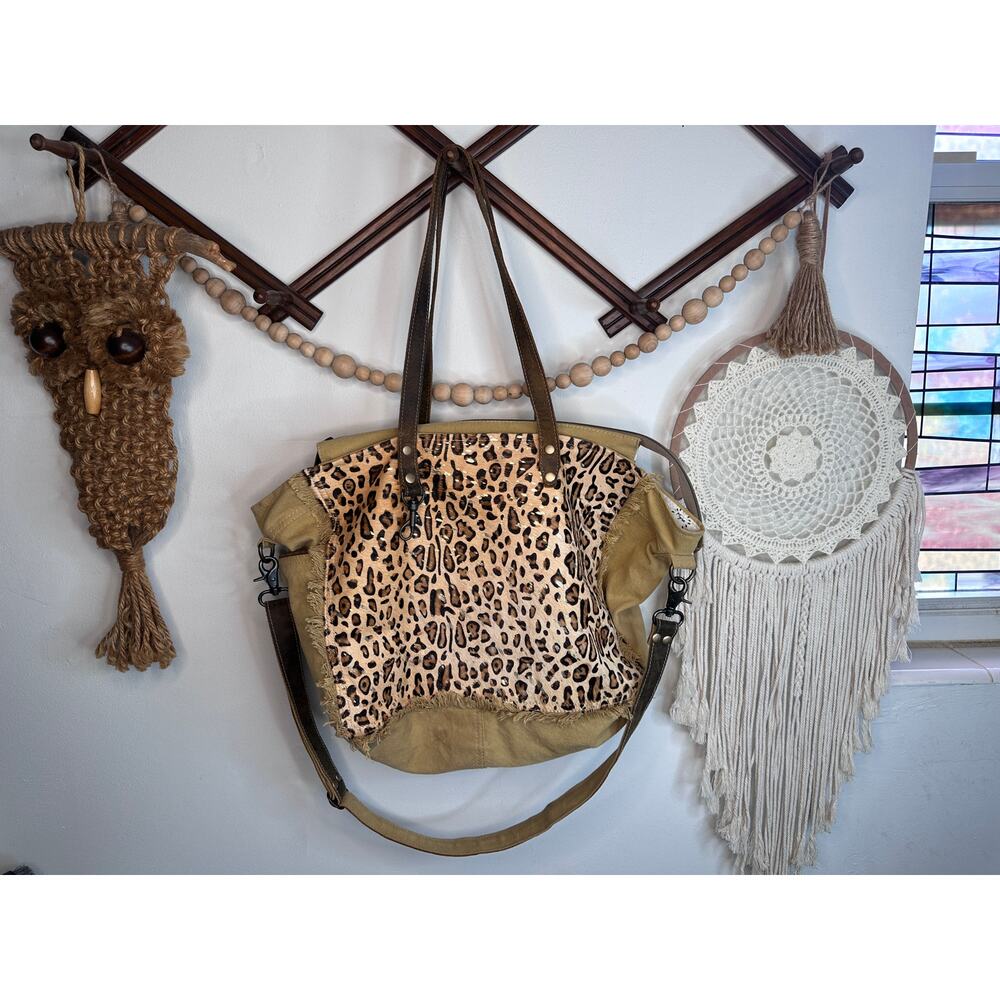 Myra Bag Leather Cheetah Leopard Print Duffle Travel Bag